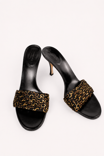 Gucci by Tom Ford — F/W 2002 Silk GG Monogram Braided Kitten Heel