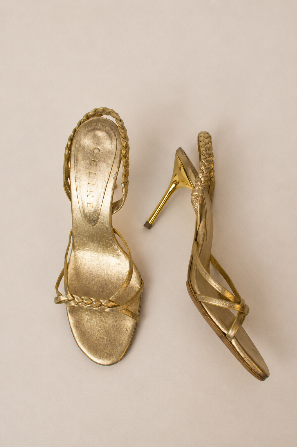 Celine — Vintage Gold Strappy Braided Stiletto