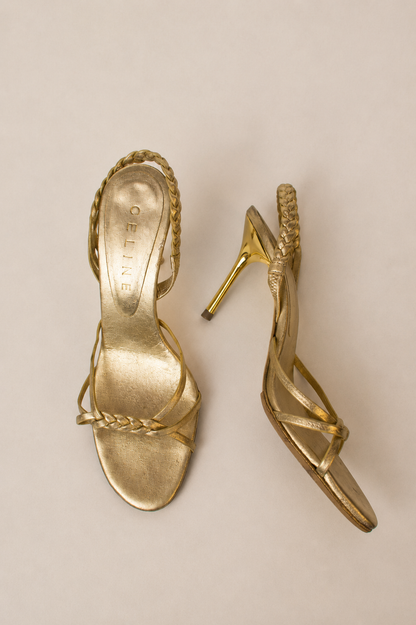 Celine — Vintage Gold Strappy Braided Stiletto