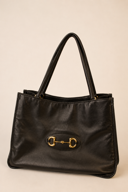 Gucci — Vintage Black Leather Horsebit Tote