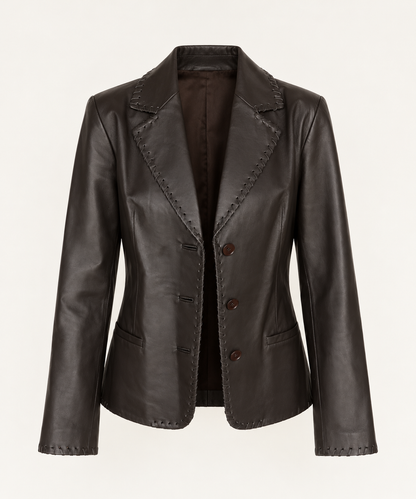 Vintage Black Leather Whipstitch Blazer