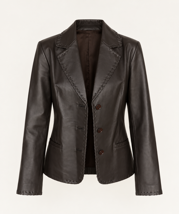 Vintage Black Leather Whipstitch Blazer