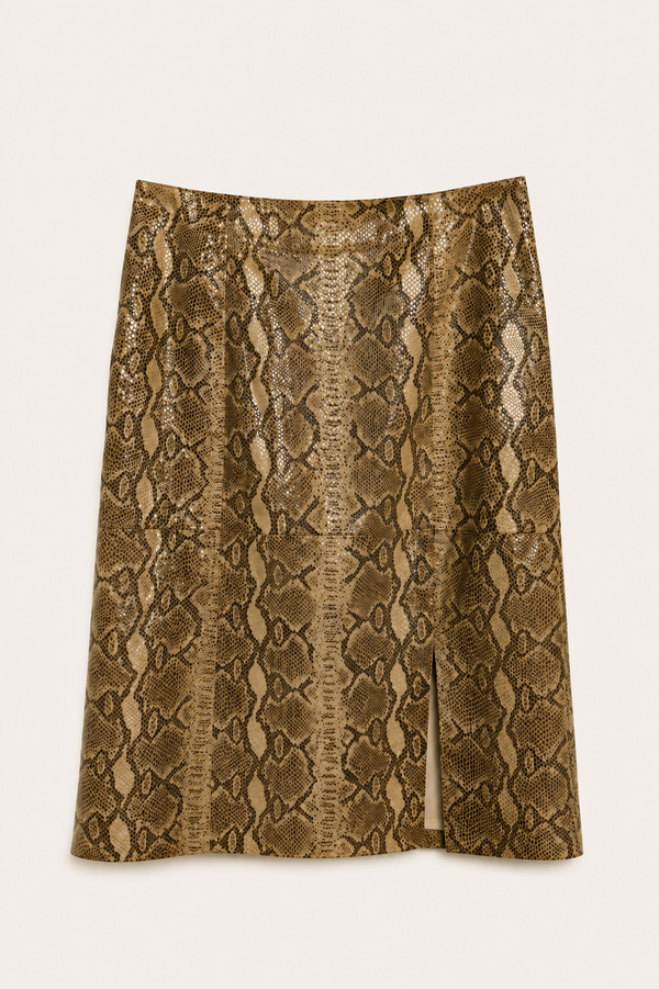 Vintage Snakeskin-Embossed Leather Pencil Skirt