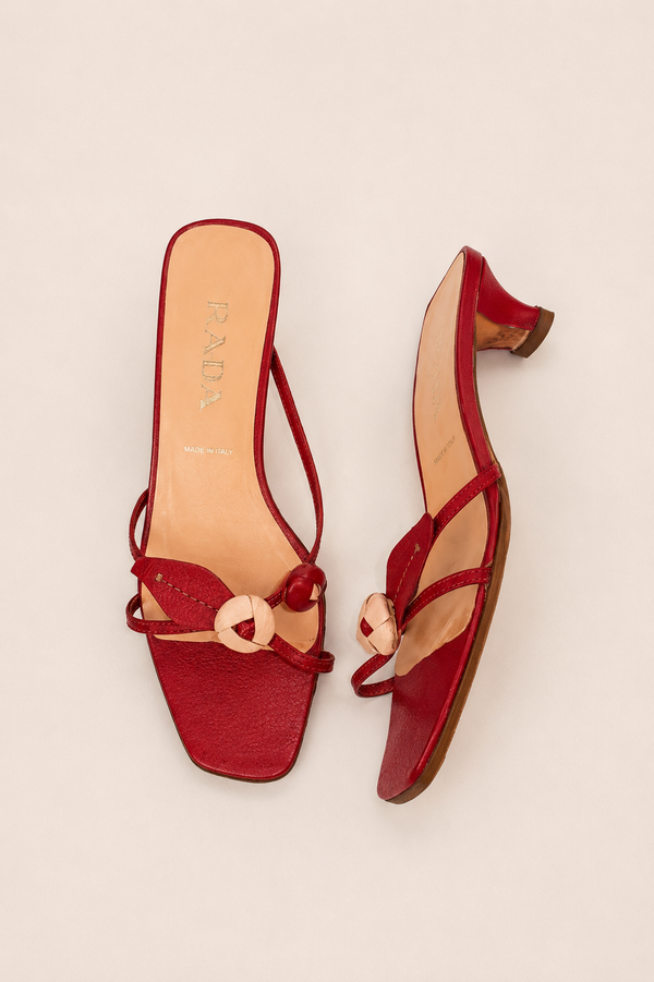 Prada — Vintage Red Leather Flower Detail Kitten Heel