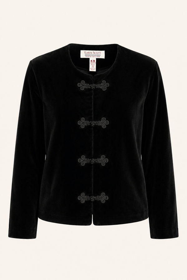 Vintage Black Velvet Jacket, Frog Closures