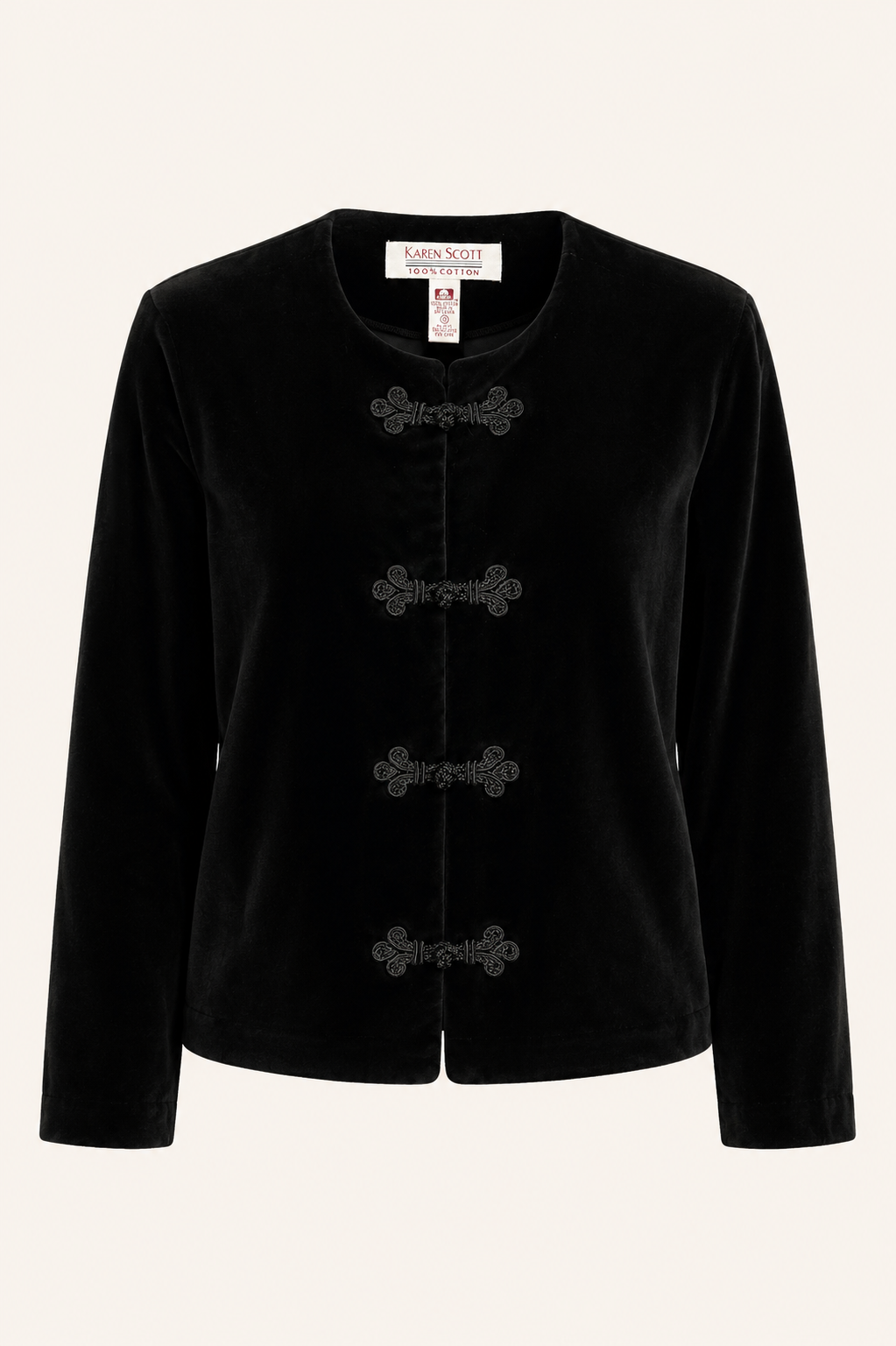 Vintage Black Velvet Jacket, Frog Closures