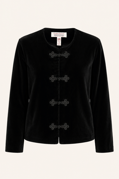 Vintage Black Velvet Jacket, Frog Closures